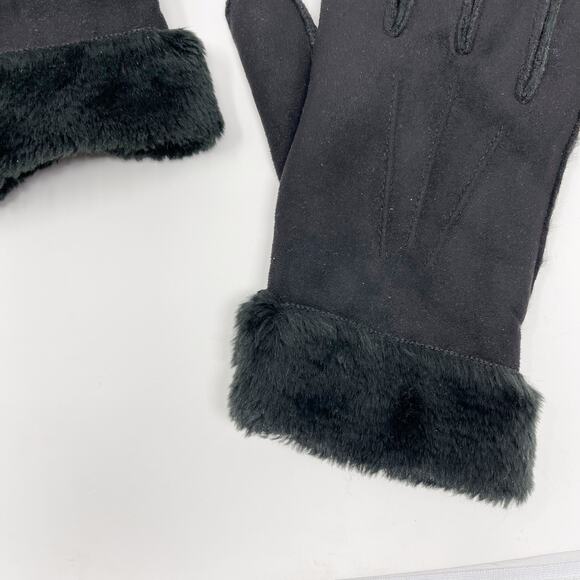 Fownes Faux Fur Faux Suede Leather Gloves Black OS - Picture 8 of 11